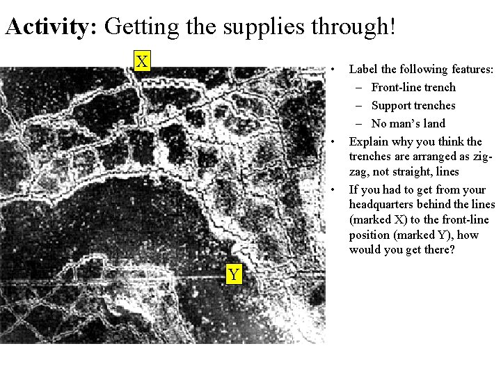 Activity: Getting the supplies through! X • • • Y Label the following features: