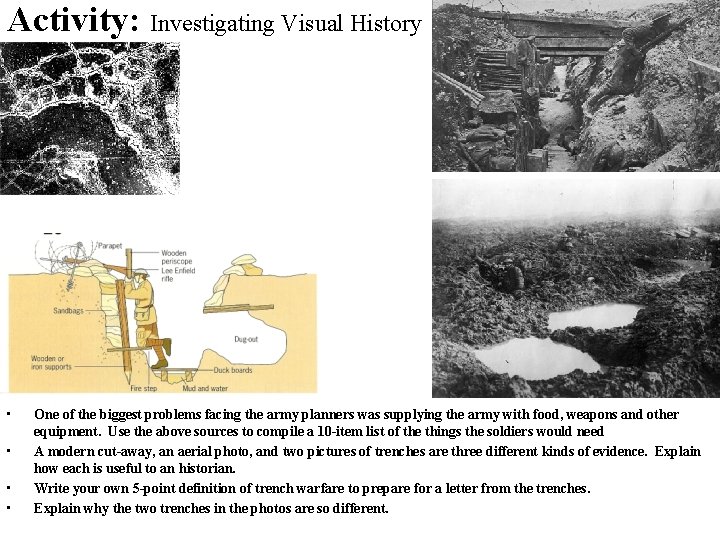 Activity: Investigating Visual History • • One of the biggest problems facing the army