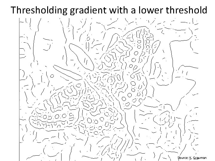Thresholding gradient with a lower threshold Source: K. Grauman 