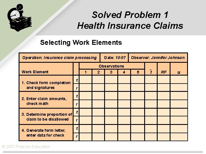 Solved Problem 1 Health Insurance Claims Selecting Work Elements Operation: Insurance claim processing Date: