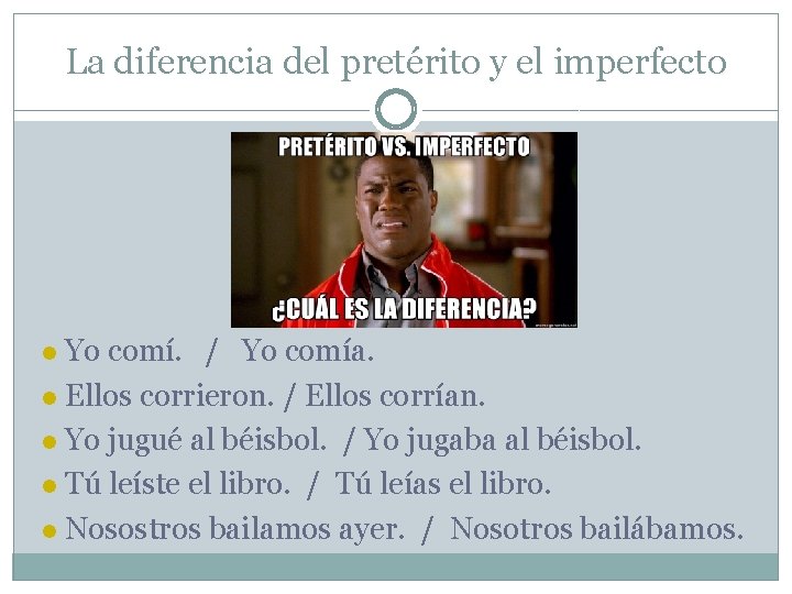La diferencia del pretérito y el imperfecto Yo comí. / Yo comía. l Ellos