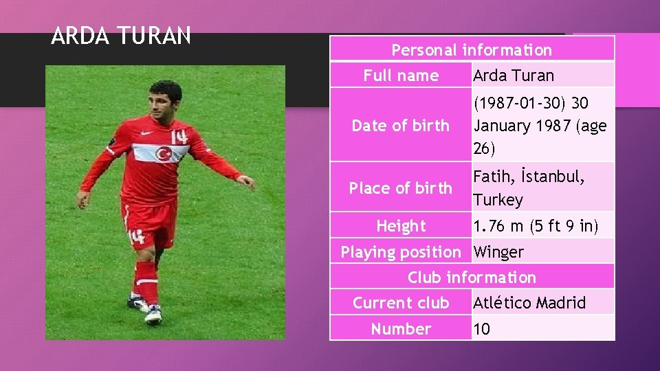 ARDA TURAN Personal information Full name Arda Turan Date of birth (1987 -01 -30)