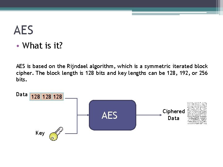 AES • What is it? AES is based on the Rijndael algorithm, which is