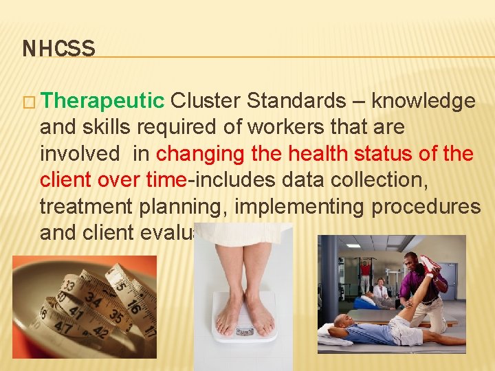 NHCSS � Therapeutic Cluster Standards – knowledge and skills required of workers that are