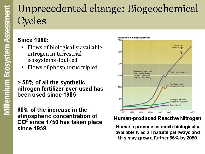 Unprecedented change: Biogeochemical Cycles Since 1960: § Flows of biologically available nitrogen in terrestrial