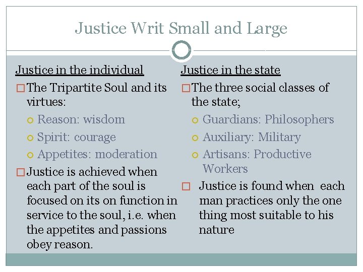 Justice Writ Small and Large Justice in the individual Justice in the state �
