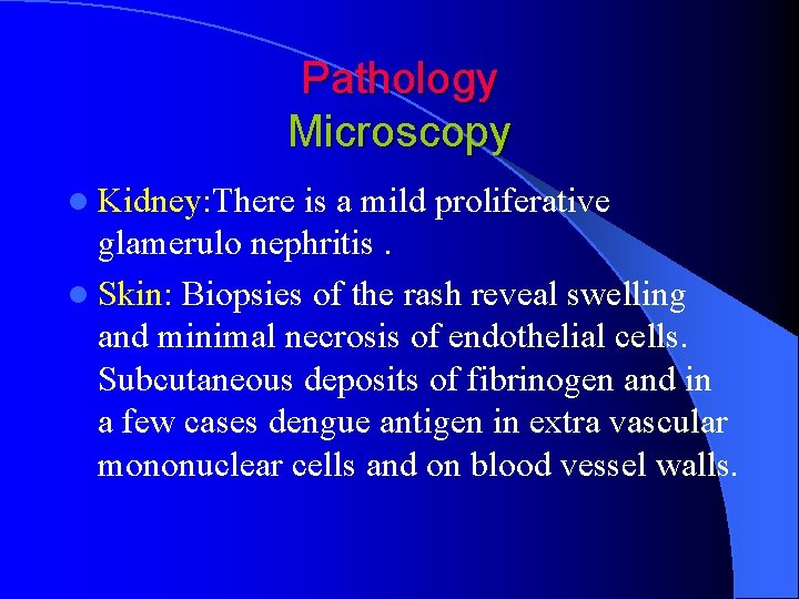 Pathology Microscopy l Kidney: There is a mild proliferative glamerulo nephritis. l Skin: Biopsies