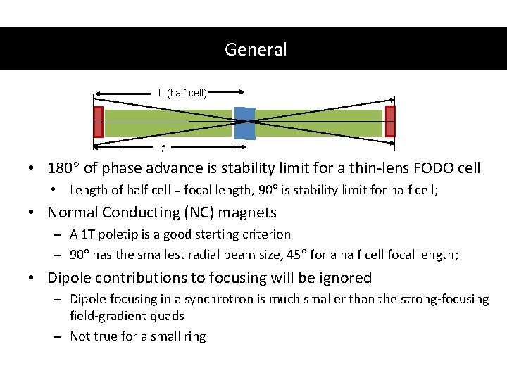 General L (half cell) f • 180 of phase advance is stability limit for