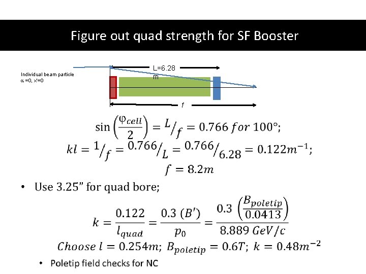 Figure out quad strength for SF Booster Individual beam particle =0, x’=0 L=6. 28