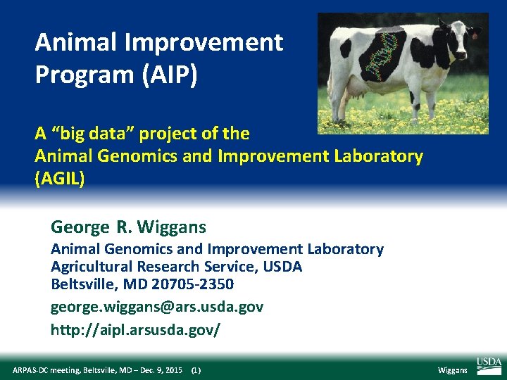 Animal Improvement Program (AIP) A “big data” project of the Animal Genomics and Improvement