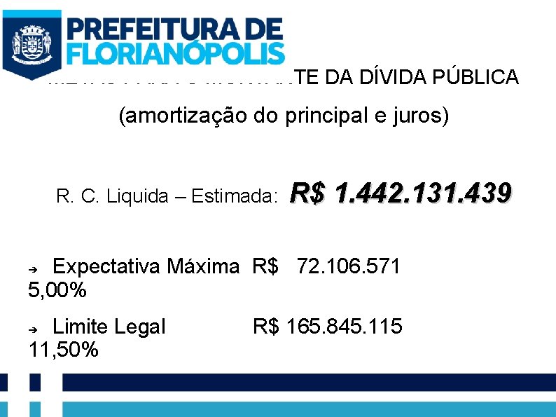 METAS PARA O MONTANTE DA DÍVIDA PÚBLICA (amortização do principal e juros) R. C.