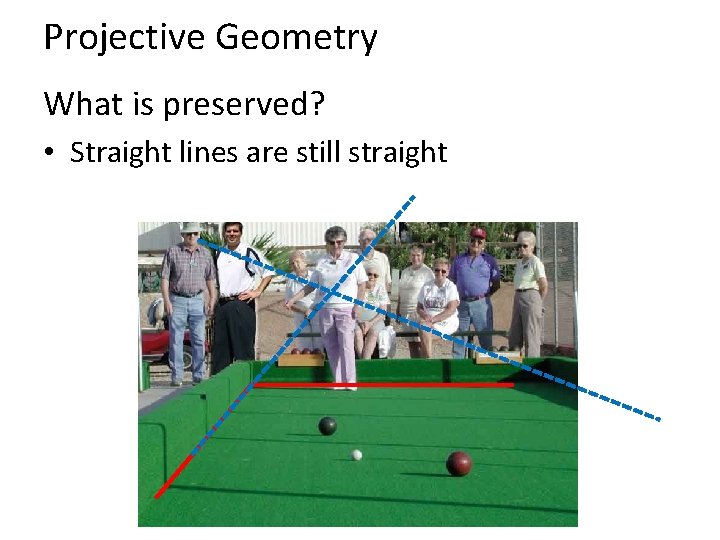 Projective Geometry What is preserved? • Straight lines are still straight 