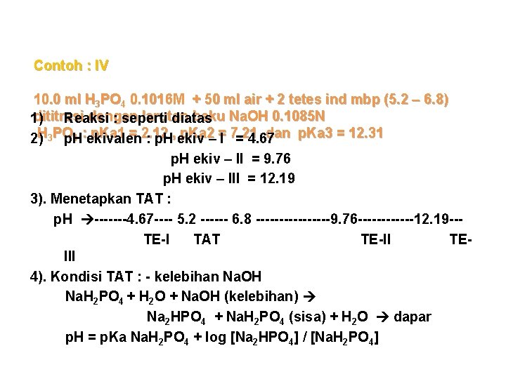 Contoh : IV 10. 0 ml H 3 PO 4 0. 1016 M + Contoh : IV 10. 0 ml H 3 PO 4 0. 1016 M +