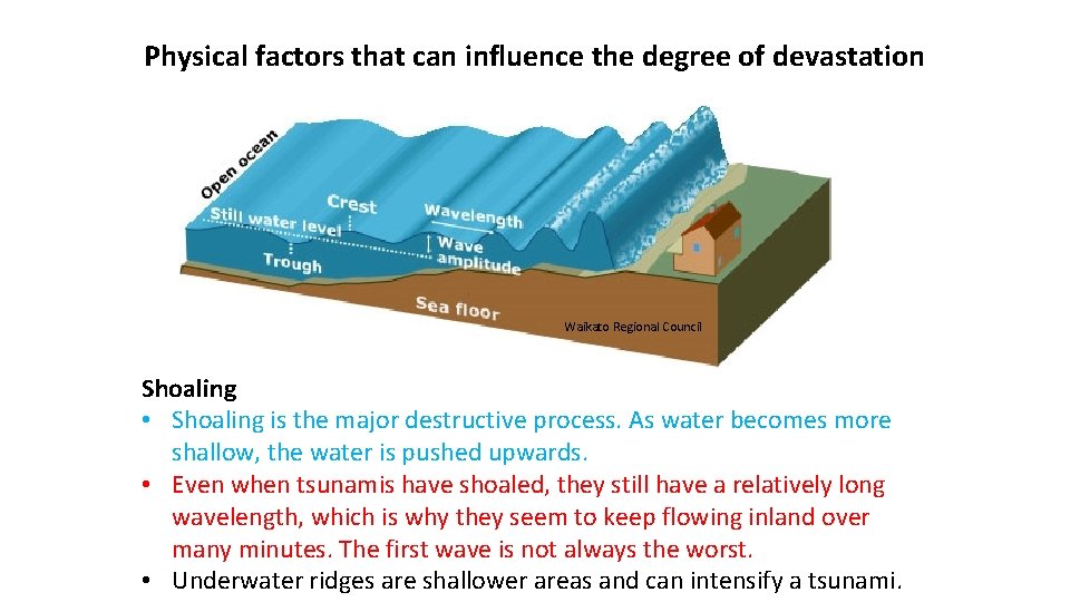 Physical factors that can influence the degree of devastation Waikato Regional Council Shoaling •