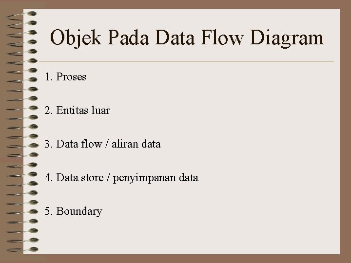 Objek Pada Data Flow Diagram 1. Proses 2. Entitas luar 3. Data flow /