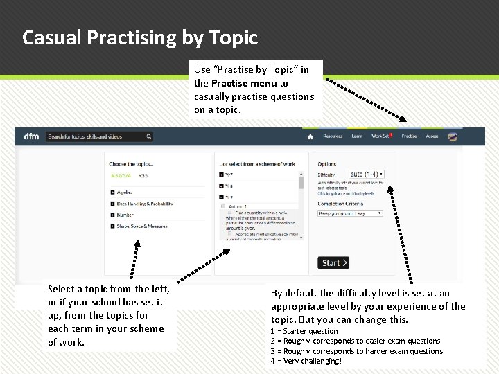 Casual Practising by Topic Use “Practise by Topic” in the Practise menu to casually