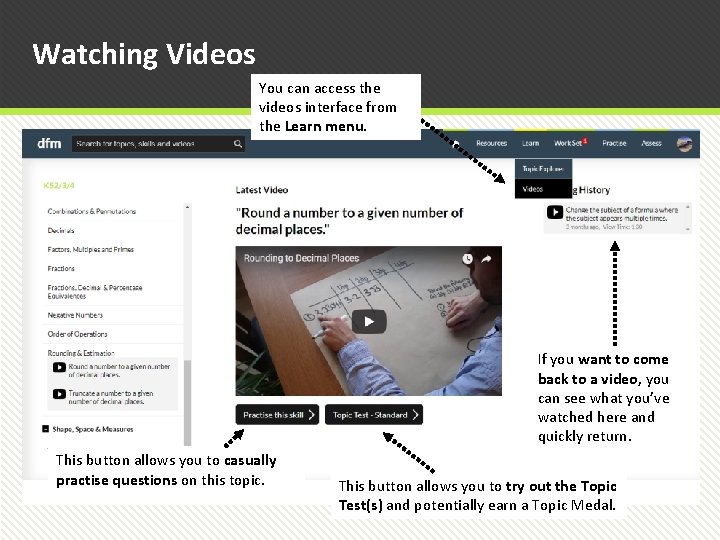 Watching Videos You can access the videos interface from the Learn menu. If you
