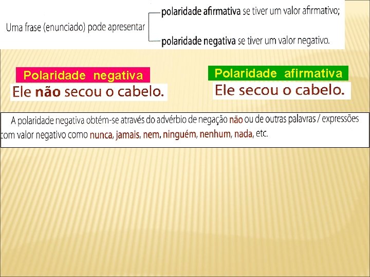 Polaridade negativa Polaridade afirmativa 