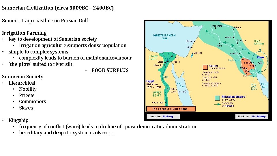 Sumerian Civilization (circa 3000 BC – 2400 BC) Sumer – Iraqi coastline on Persian