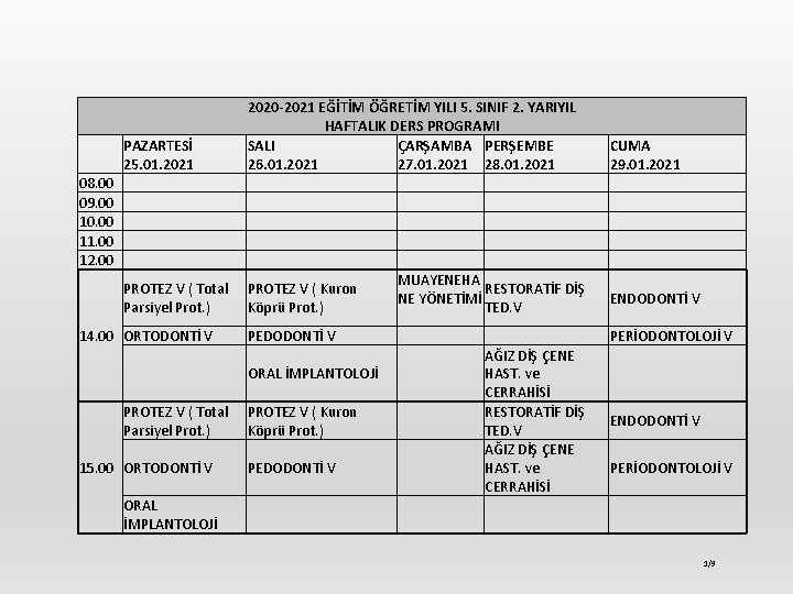 PAZARTESİ 25. 01. 2021 2020 -2021 EĞİTİM ÖĞRETİM YILI 5. SINIF 2. YARIYIL HAFTALIK