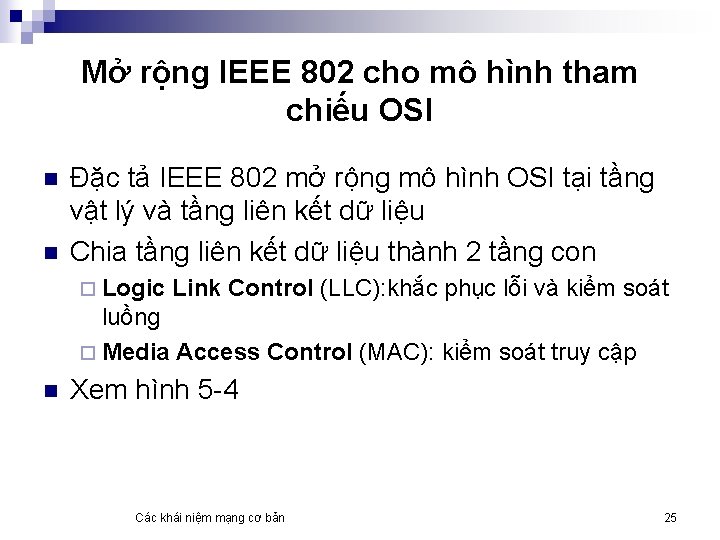 Mở rộng IEEE 802 cho mô hình tham chiếu OSI n n Đặc tả