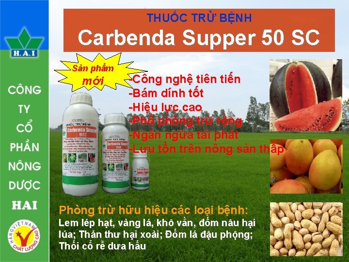 THUỐC TRỪ BỆNH Carbenda Supper 50 SC Sản phầm mới -Công nghệ tiên tiến