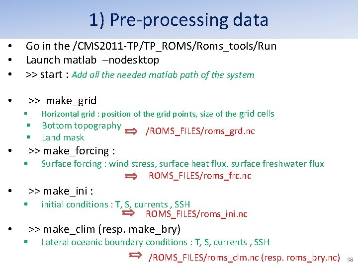 1) Pre-processing data • • • Go in the /CMS 2011 -TP/TP_ROMS/Roms_tools/Run Launch matlab 1) Pre-processing data • • • Go in the /CMS 2011 -TP/TP_ROMS/Roms_tools/Run Launch matlab