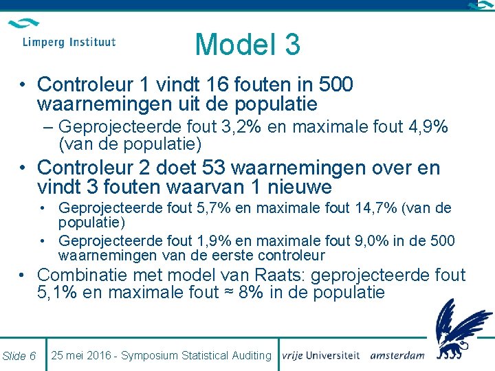 Model 3 • Controleur 1 vindt 16 fouten in 500 waarnemingen uit de populatie
