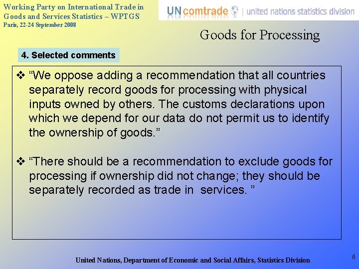Working Party on International Trade in Goods and Services Statistics – WPTGS Paris, 22