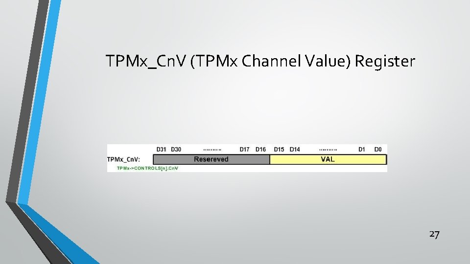 TPMx_Cn. V (TPMx Channel Value) Register 27 