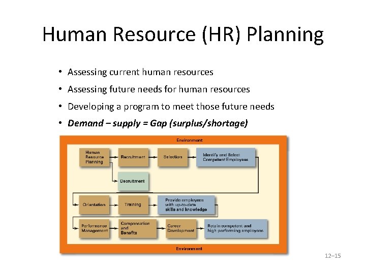 Human Resource (HR) Planning • Assessing current human resources • Assessing future needs for