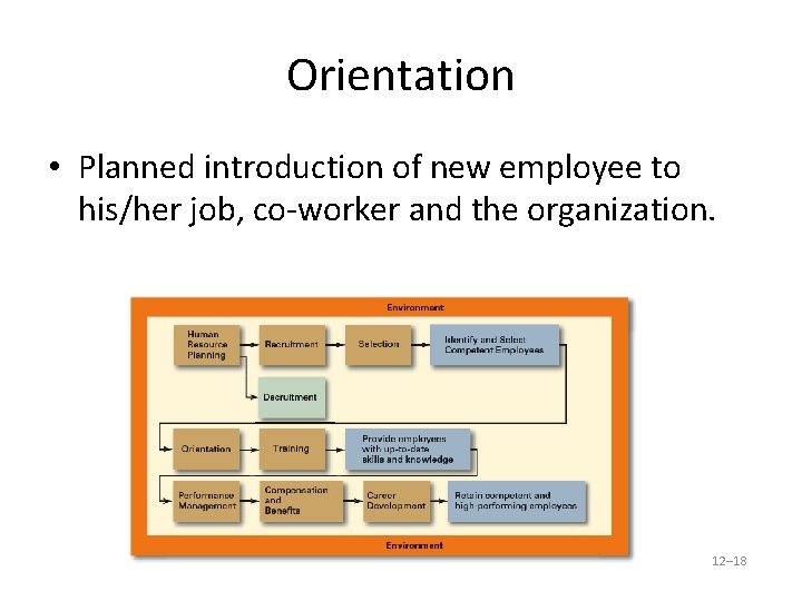 Orientation • Planned introduction of new employee to his/her job, co-worker and the organization.