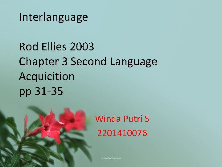 Interlanguage Rod Ellies 2003 Chapter 3 Second Language Acquicition pp 31 -35 Winda Putri