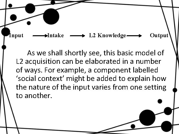 Input Intake L 2 Knowledge Output As we shall shortly see, this basic model