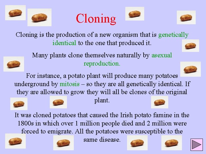 Cloning is the production of a new organism that is genetically identical to the