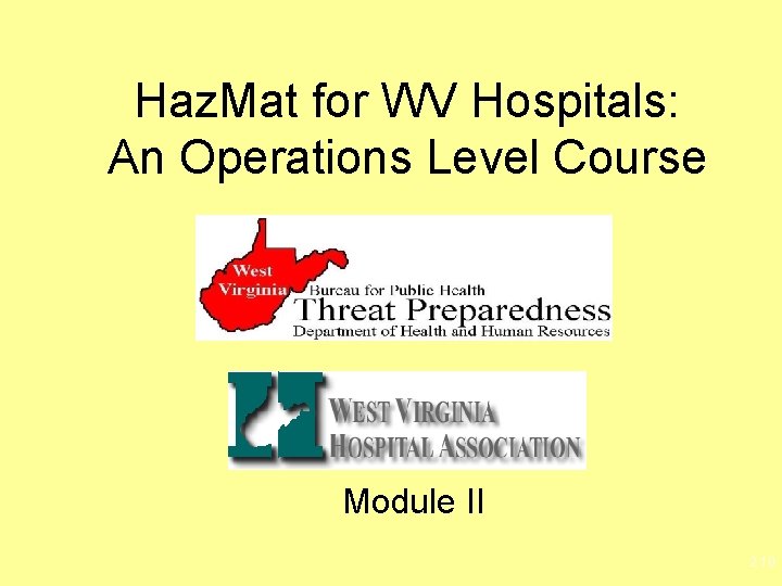Haz. Mat for WV Hospitals: An Operations Level Course Module II 2. 10 