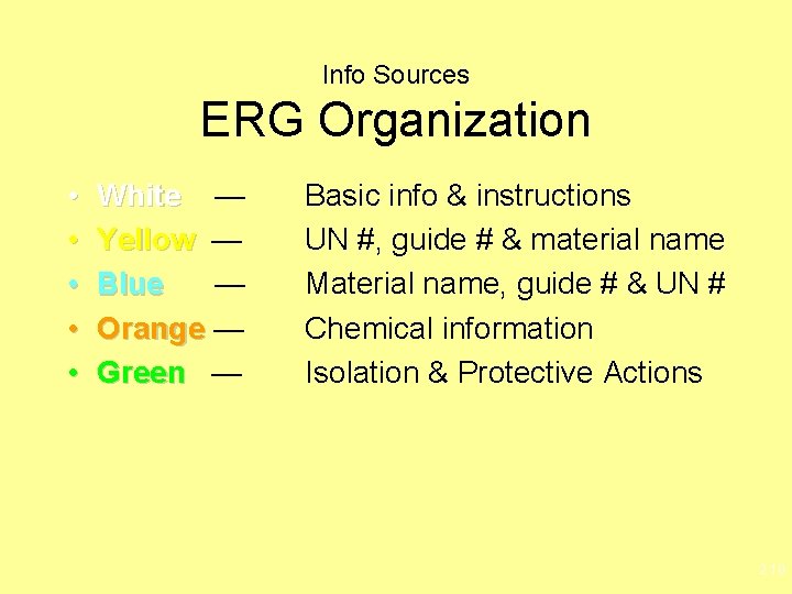 Info Sources ERG Organization • • • White — Yellow — Blue — Orange