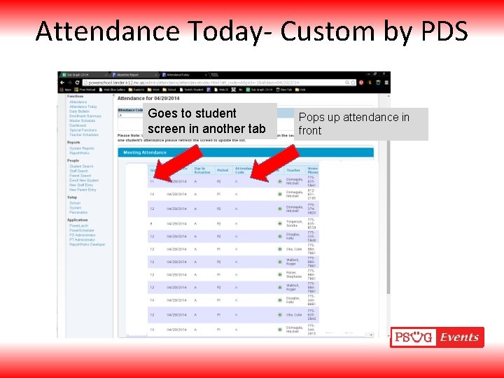 Attendance Today- Custom by PDS Goes to student screen in another tab Pops up