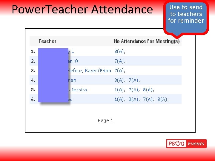 Power. Teacher Attendance Use to send to teachers for reminder 