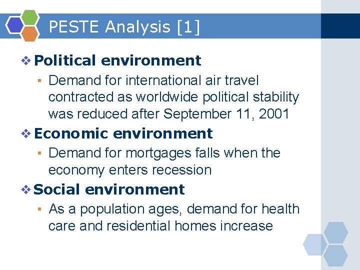 PESTE Analysis [1] ❖Political environment ▪ Demand for international air travel contracted as worldwide
