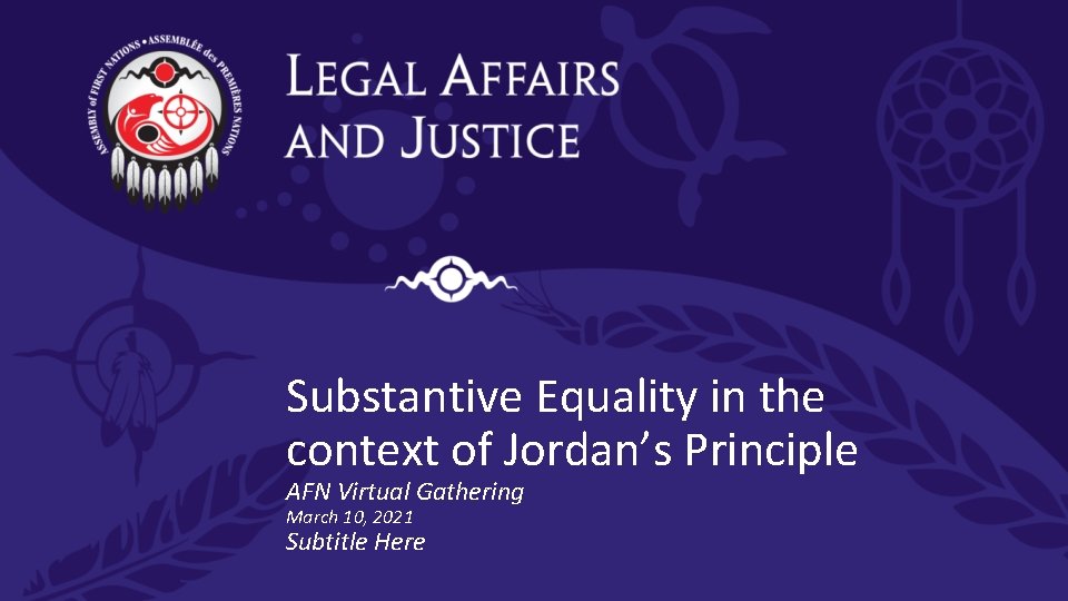 Substantive Equality in the context of Jordan’s Principle AFN Virtual Gathering March 10, 2021