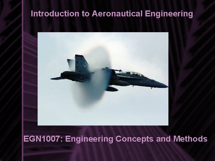 Introduction to Aeronautical Engineering EGN 1007: Engineering Concepts and Methods 