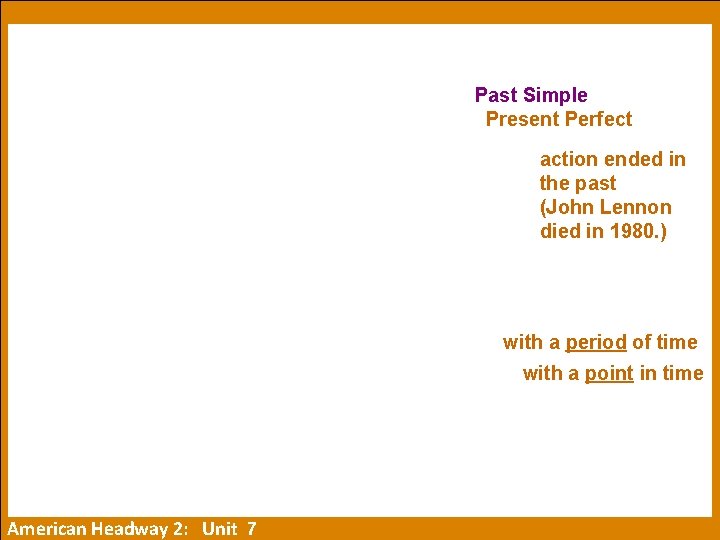 Past Simple Present Perfect action ended in the past (John Lennon died in 1980.