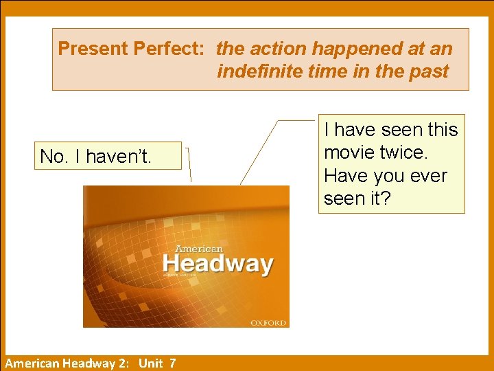 Present Perfect: the action happened at an indefinite time in the past No. I