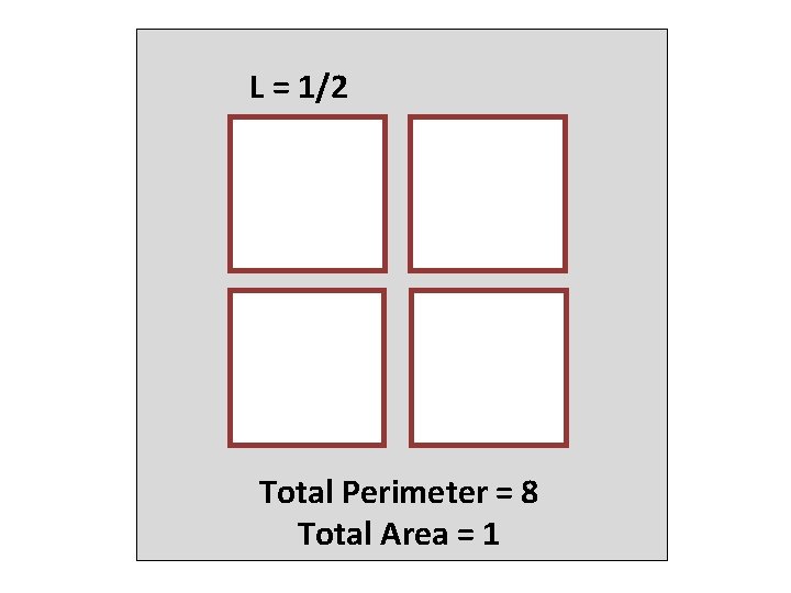 L = 1/2 Total Perimeter = 8 Total Area = 1 L = 1/2 Total Perimeter = 8 Total Area = 1