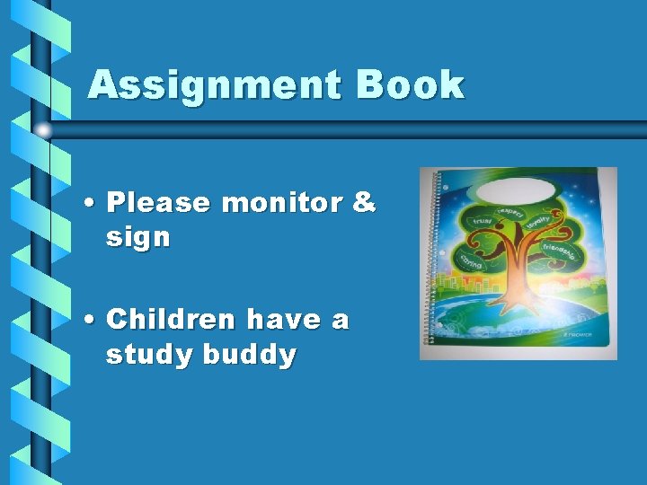 Assignment Book • Please monitor & sign • Children have a study buddy 