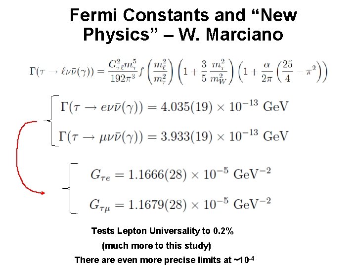 Fermi Constants and “New Physics” – W. Marciano Tests Lepton Universality to 0. 2%