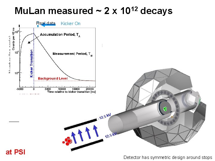 Mu. Lan measured ~ 2 x 1012 decays Number (log scale) Real data Kicker