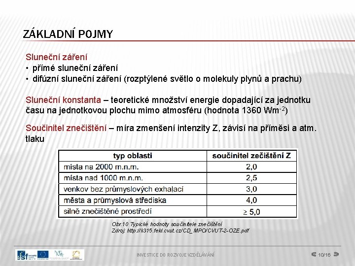 ZÁKLADNÍ POJMY Sluneční záření • přímé sluneční záření • difúzní sluneční záření (rozptýlené světlo