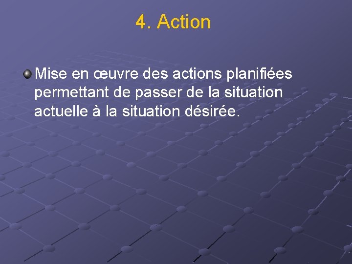 4. Action Mise en œuvre des actions planifiées permettant de passer de la situation